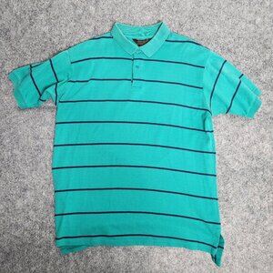 Eddie Bauer VTG Polo Shirt Men XL Blue Stripe Made in USA Short‎ Sleeve Golf